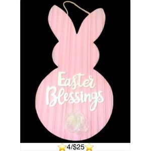 Wooden Pink Bunny “Easter Blessings” Hanging Sign / Easter Door or Wall Decor